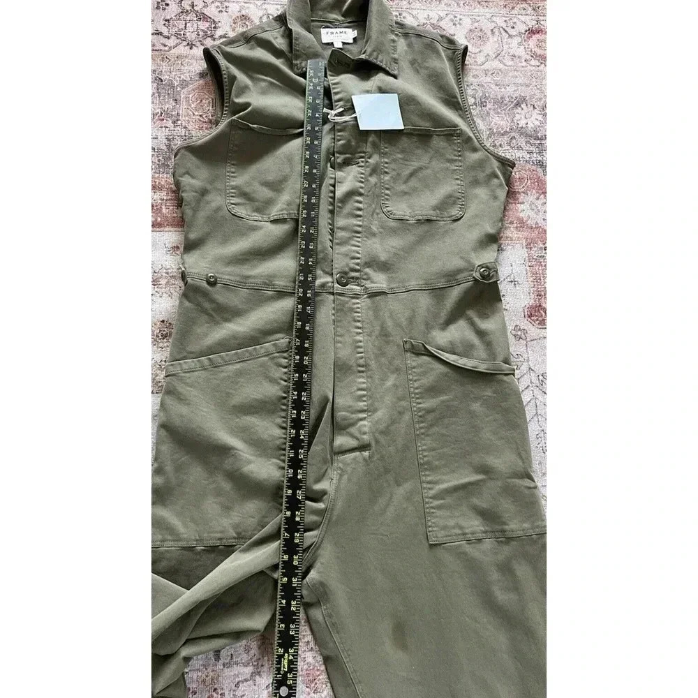 Frame Denim Le Service Sleeveless Wide Leg Green Jumpsuit Womens Size XL NWT - Picture 9 of 13